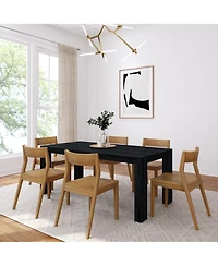 Plank+Beam 72" Modern Solid Wood Dining Table Set, Wirebrush, + 6 Chairs