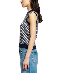 Central Park West Women's Marlo Sleeveless Crewneck Scalloped Sweater Vest