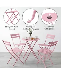 homfan 5-Piece Patio Bistro Set Folding Metal Frame Outdoor/Indoor Table and Chairs, No Assembly Needed, Space-Saving for Balcony Yard Garden