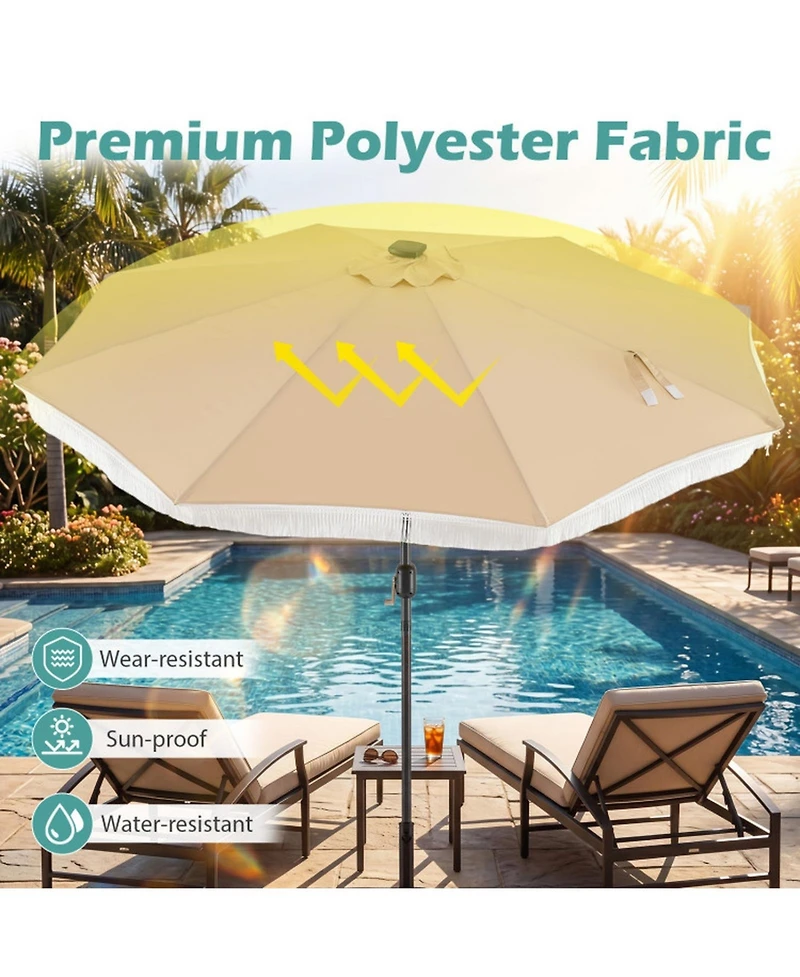 Gouun Solar Patio Umbrella with 24 Led Lights and Tassel for Yard