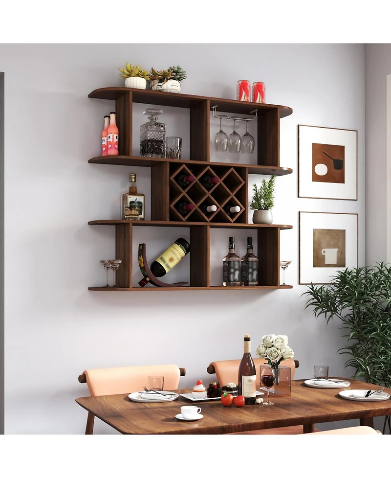 Streamdale Furniture Rustic 3-Tier Wall Mounted Wine Rack with Glass Holder