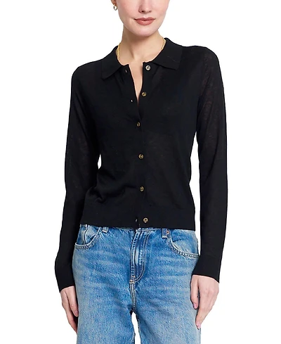 Central Park West Women's Sienna Sheer Isla Button-Up Collared Long-Sleeve Sweater