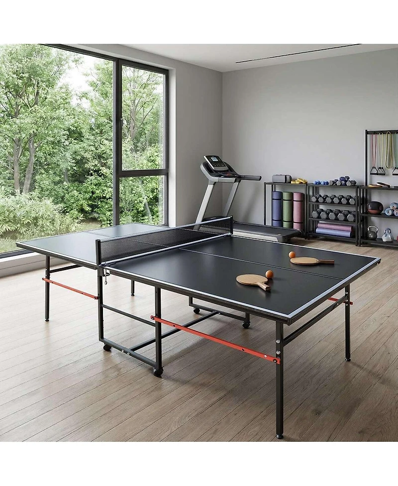 Baofuwish 9feet Regulation Table Tennis Foldable with Wheels Playback Mode Indoor Ping Pong for Home Gym