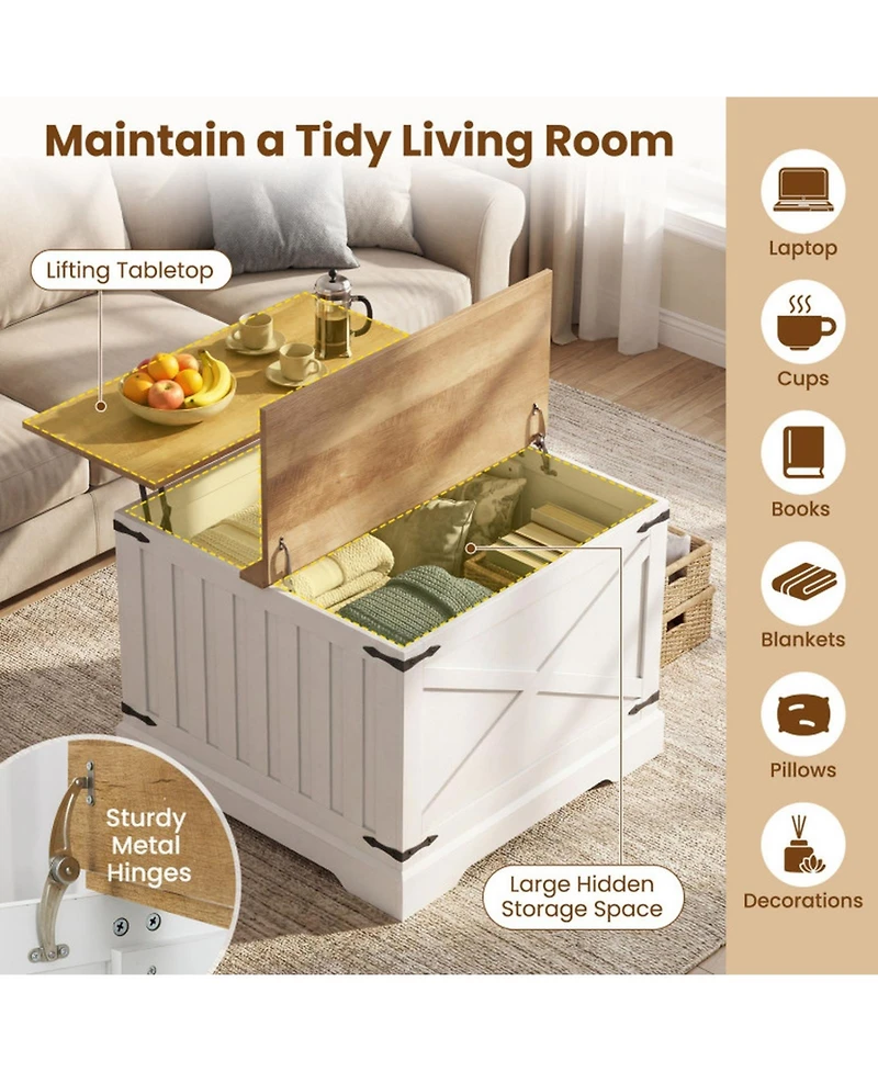 Sugift Farmhouse Lift Top Table with Hidden Storage Compartment