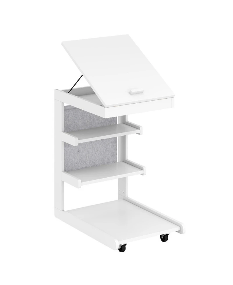 Sugift C-Shaped End Table with Wheels and 3-Angle Adjustable Desktop for Sofa Couch Bedside