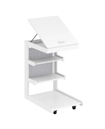 Sugift C-Shaped End Table with Wheels and 3-Angle Adjustable Desktop for Sofa Couch Bedside