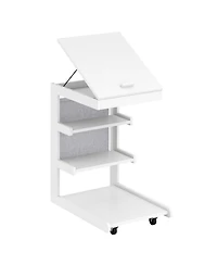 Sugift C-Shaped End Table with Wheels and 3-Angle Adjustable Desktop for Sofa Couch Bedside