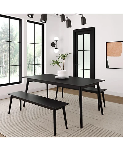Plank+Beam 72" Mid-century Modern Solid Wood Dining Table Set with 2 Benches