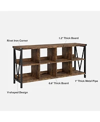 homfan 8-Cube Bookshelf Storage Organizer with Industrial Metal Frame, 62" Console Table, Tv Stand, Rustic Farmhouse Style
