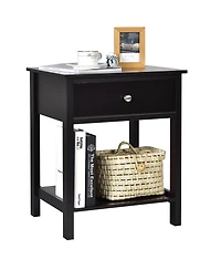 Costway Nightstand with Drawer Storage Shelf Wooden Bedside Sofa Side Table