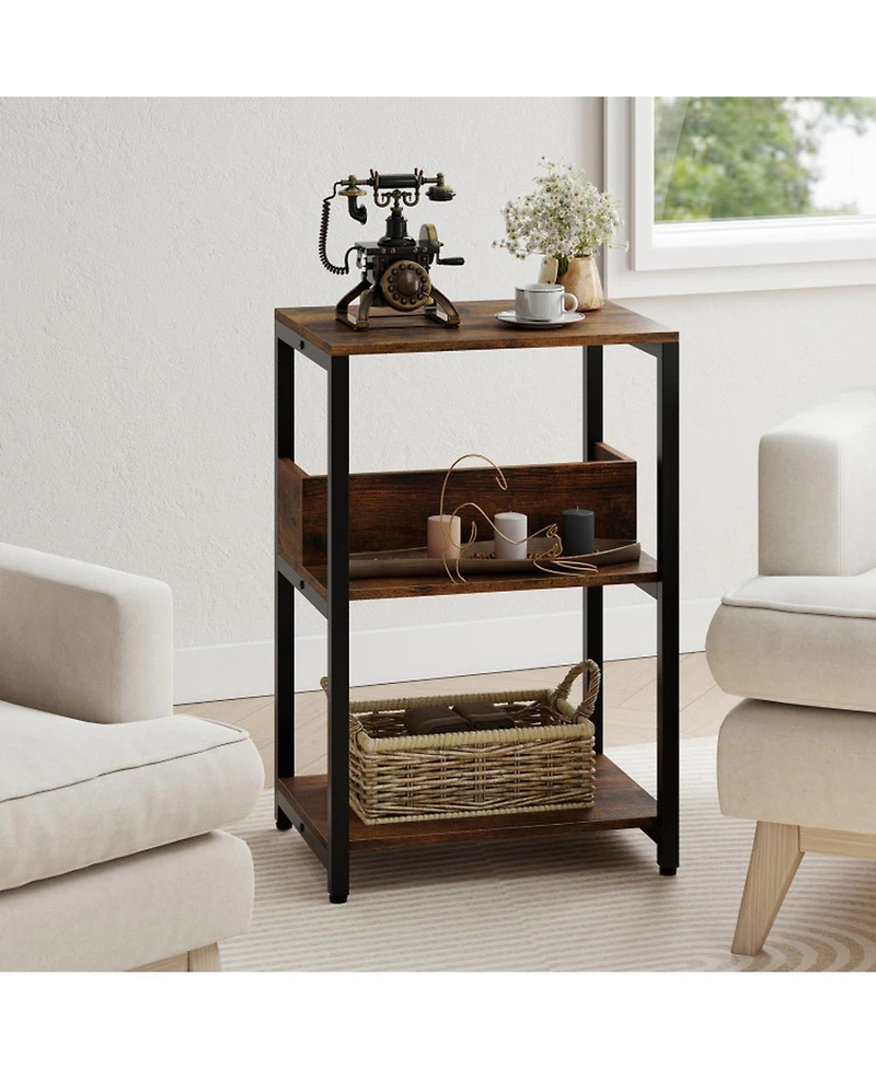 Sugift 3-Tier Side End Table with Hidden Charging Station and Open Shelves