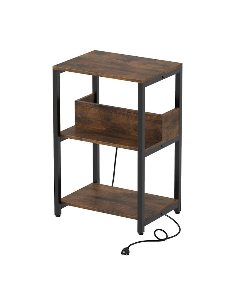 Sugift 3-Tier Side End Table with Hidden Charging Station and Open Shelves