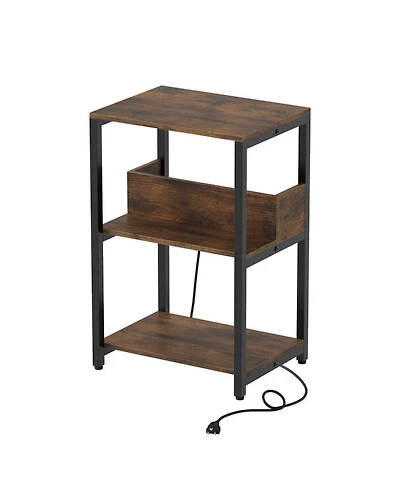 Sugift 3-Tier Side End Table with Hidden Charging Station and Open Shelves