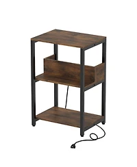 Sugift 3-Tier Side End Table with Hidden Charging Station and Open Shelves