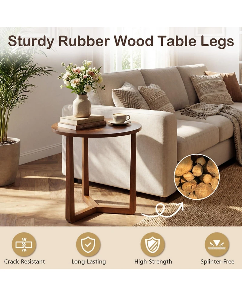 Sugift 22.5 in Round Farmhouse Side Table with Rubber Wood Legs and Triangular Structure
