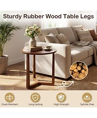 Sugift 22.5 in Round Farmhouse Side Table with Rubber Wood Legs and Triangular Structure