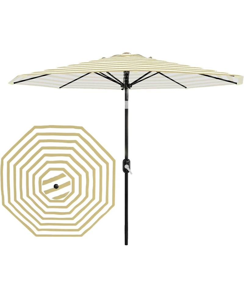 homfan 9 ft Patio Umbrella, Outdoor Market Umbrella with Push Button Tilt and Crank, 8-Rib Iron Frame