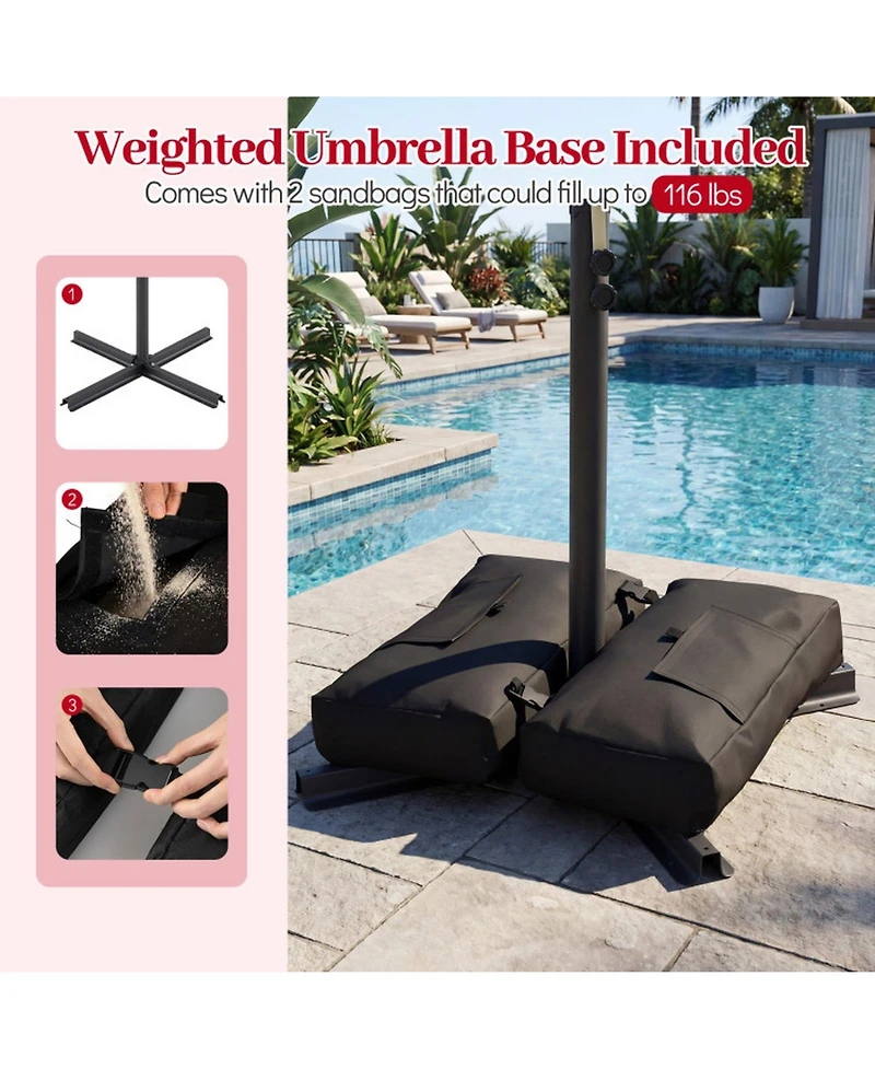 Gouun 8 x 8 Feet Square Hanging Offset Patio Umbrella with Cross Base