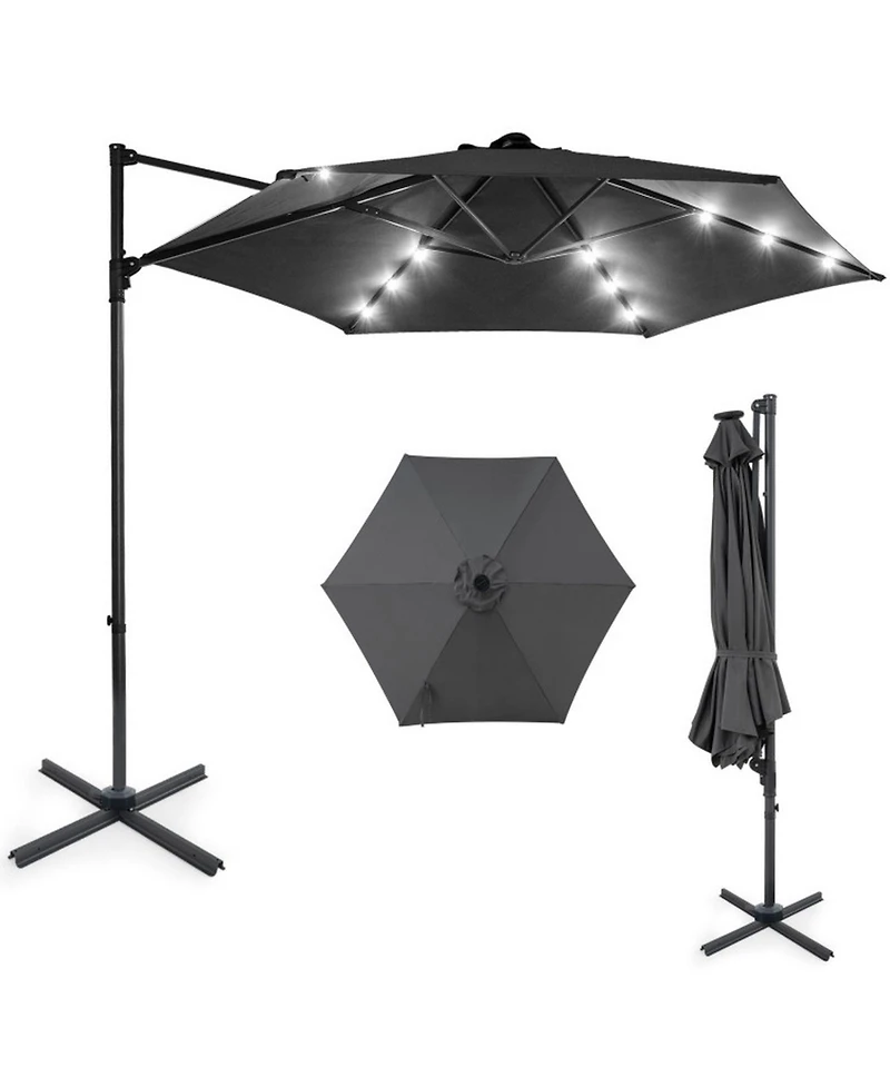 Gouun 10 Feet Patio Cantilever Umbrella with Foot Pedal Rotation and Led