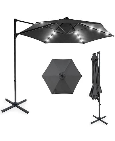 Gouun 10 Feet Patio Cantilever Umbrella with Foot Pedal Rotation and Led