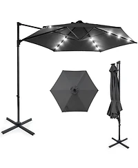 Gouun 10 Feet Patio Cantilever Umbrella with Foot Pedal Rotation and Led