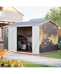 Mondawe 10 x 8 ft Steel Storage Shed with Window Lockable Doors and Sloped Roof