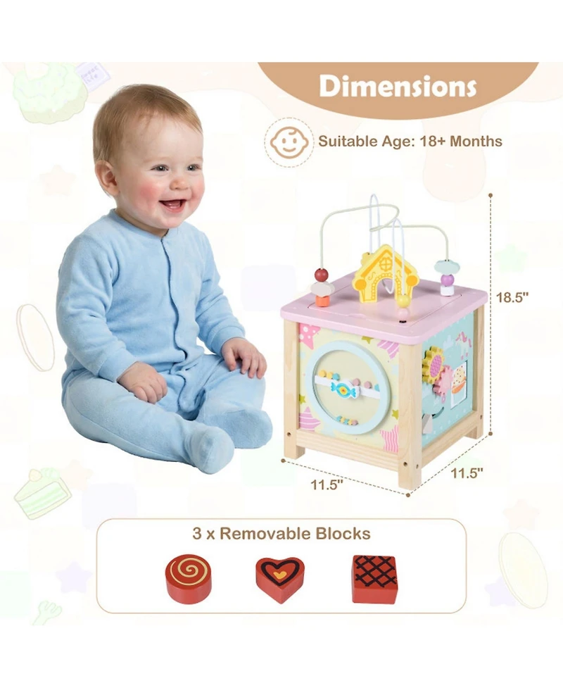 Sugift Wooden Montessori Activity Cube Sensory Toy for Toddlers 18+ Months