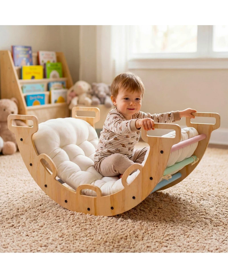 Sugift Montessori 3-in-1 Wooden Rocking Climbing Arch