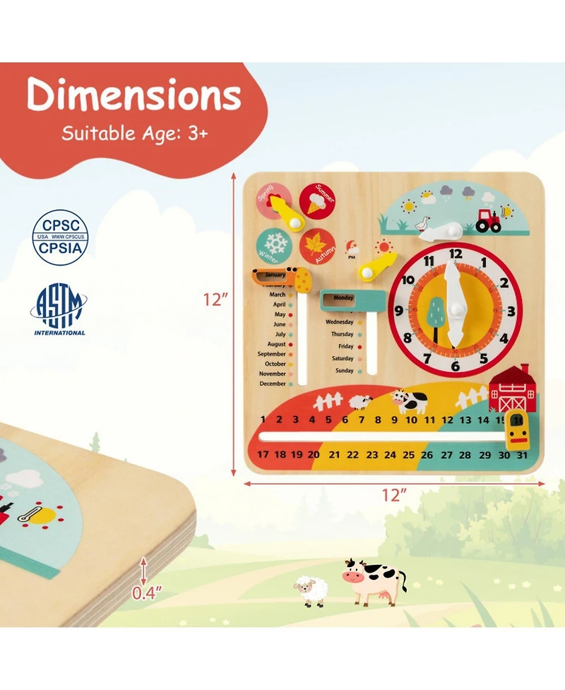 Sugift Montessori Wooden Learning Clock for Time, Seasons & Weather, Ages 3+