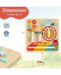 Sugift Montessori Wooden Learning Clock for Time, Seasons & Weather, Ages 3+