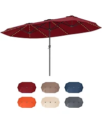 Gouun 15.5 ft Extra-Large Double-Sided Patio Umbrella with 144 Solar Led Lights and Crank