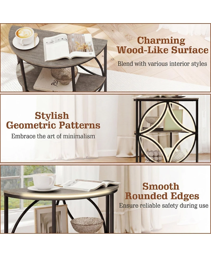 Sugift 3-Tier Half Round End Table with Sturdy Metal Frame for Living Room