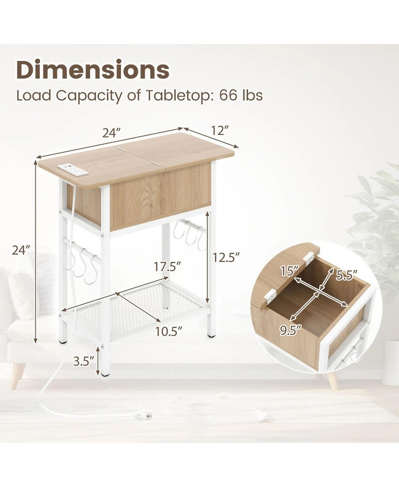 Sugift Set of 2 End Tables with Charging Station and Hidden Compartment