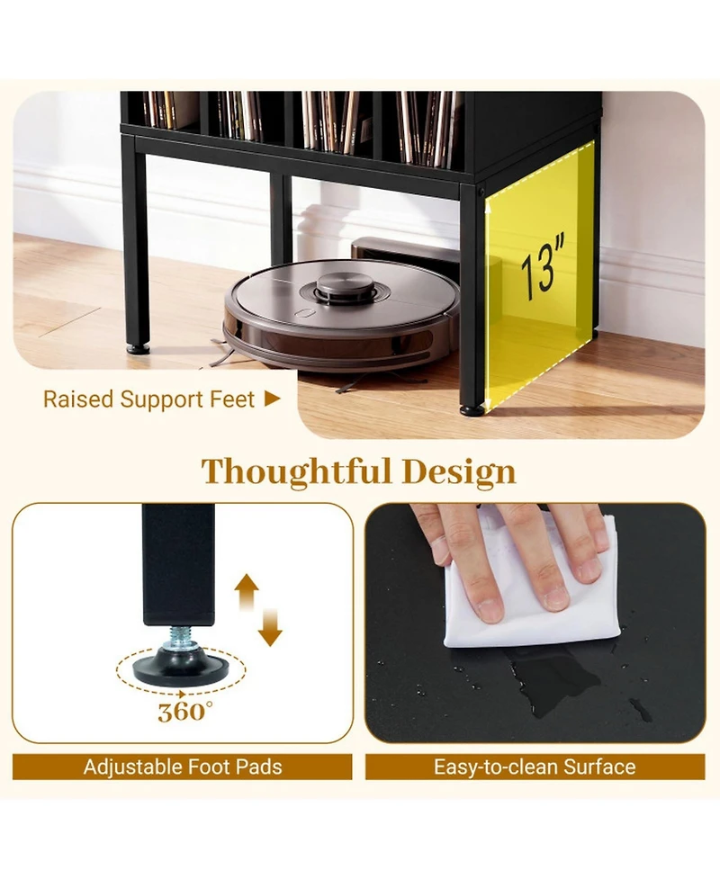 Sugift Turntable Record Player Stand with Power Outlets and 4-Partition Storage