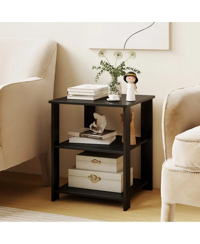 Sugift 3-Tier Modern Nightstand Square Side Table with Open Storage Shelves