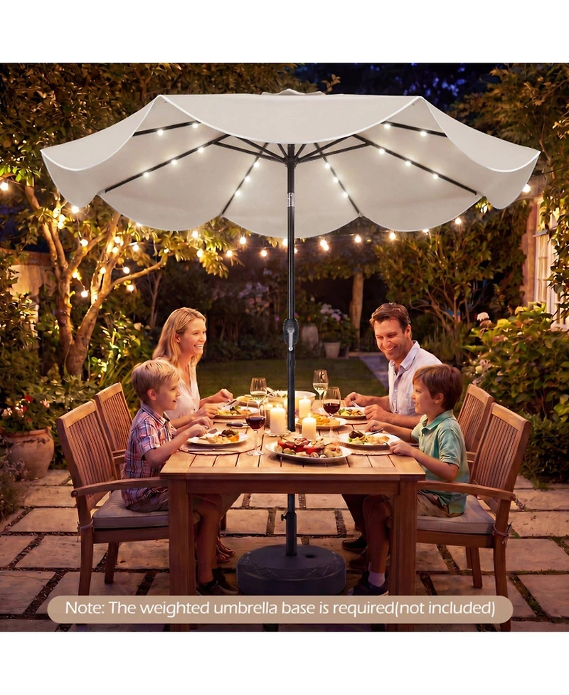 Gouun 9 Feet Scalloped Solar Market Table Umbrella with 24 Led Lights