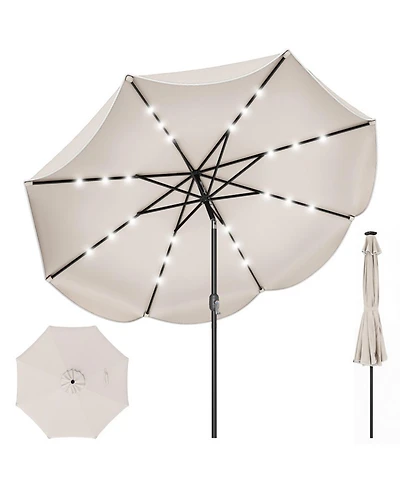 Gouun 9 Feet Scalloped Solar Market Table Umbrella with 24 Led Lights