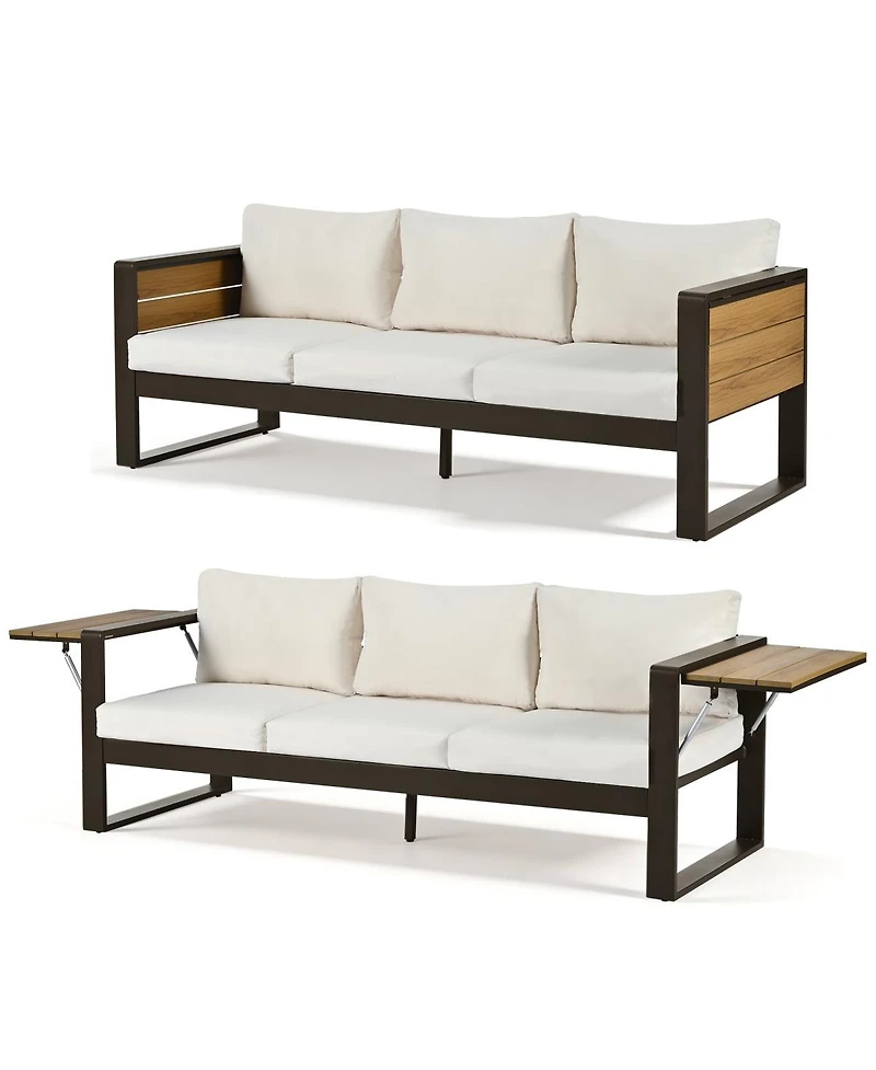 Asagikoiai 4 Piece Aluminum Patio Furniture Set with Cushions and Fold Out Side Tables