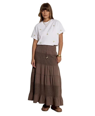 Apricot Women's Tiered Crochet Maxi Skirt