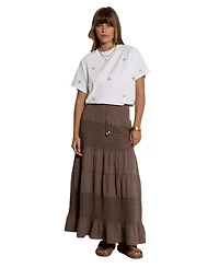 Apricot Women's Tiered Crochet Maxi Skirt