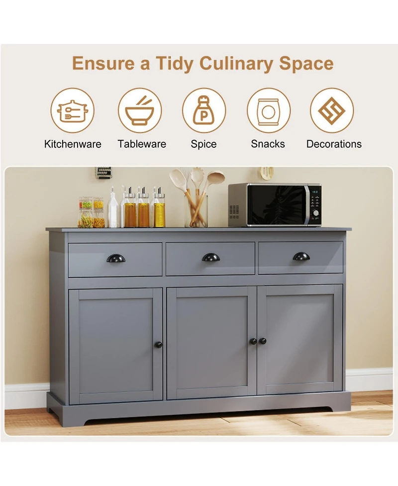 Sugift 3 Drawer Sideboard Buffet Storage Cabinet with Adjustable Shelves
