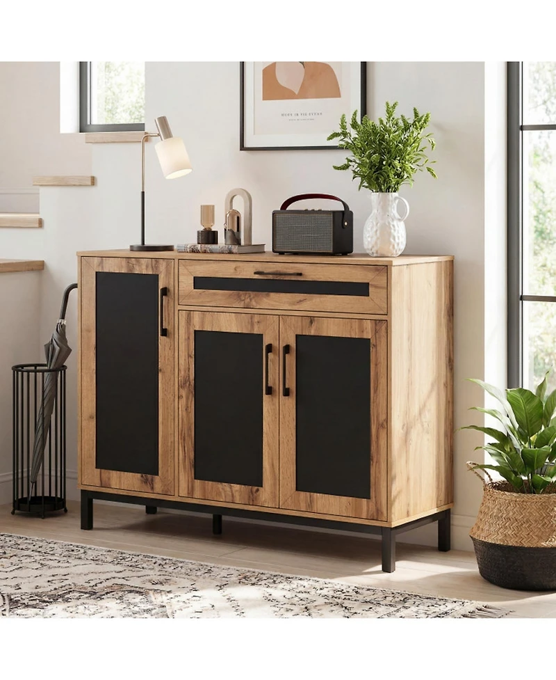 Sugift 48 Inch Sideboard Buffet Cabinet with Drawer and Metal Legs