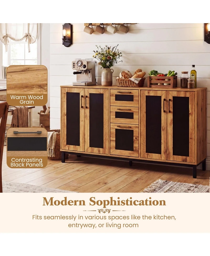 Sugift 63 Inch Sideboard Buffet Cabinet with 3 Drawers and Storage Shelves
