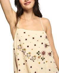 Lucky Brand Women's Contrast Embroidered Mix Floral Boho Midi Dress