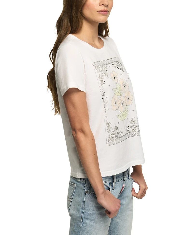 Lucky Brand Women's Heart Frame Floral Classic Crew T-Shirt