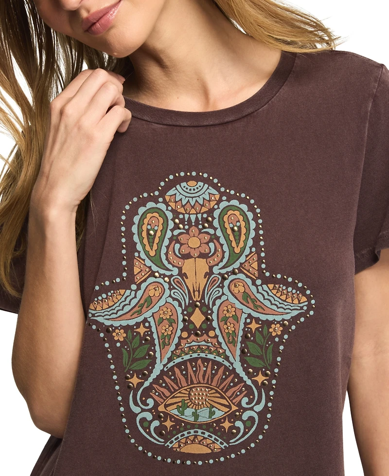 Lucky Brand Women's Western Hamsa Classic Crew Graphic T-Shirt