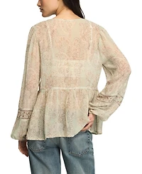 Lucky Brand Women's Mixed-Print Lace-Inset Peasant Top