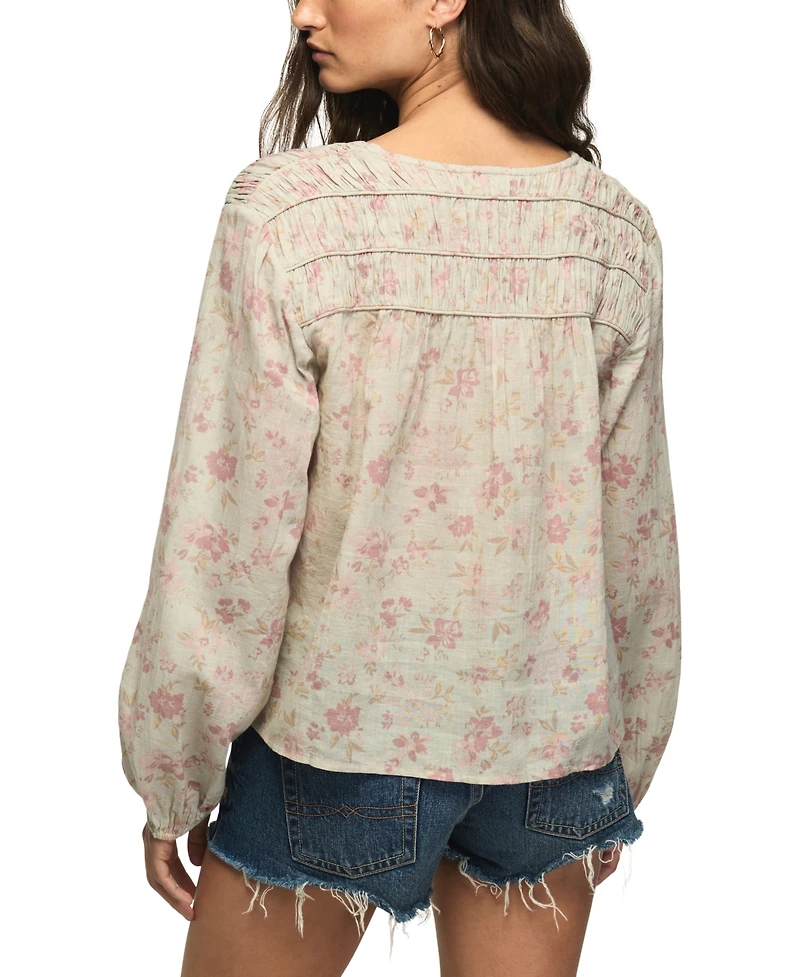 Lucky Brand Women's Ruched Floral-Print Peasant Blouse