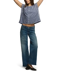 Lucky Brand Women's Embroidered Short-Sleeve Boxy Cotton-Blend T-Shirt