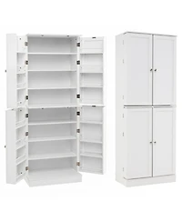 Sugift 65.5 Inch Freestanding Kitchen Pantry Cabinet Tall Buffet Cupboard with 4 Doors 16 Door Shelves